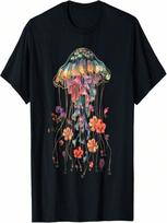 Jellyfish Flowers Vintage Floral Diving Surf T-Shirt S įvairiaspalvis