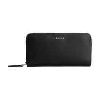 Calvin Klein Brand letter logo zipper closure, artificial leather wallet, large size, men's black juoda