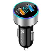 4.8a Automobilinio cigarečių degiklio dvigubas USB telefono įkroviklis 12v-24v LED ekranas QC3.0 greitasis įkrovimas aliuminio lydinio išmaniojo telefono automobilinis įkroviklis