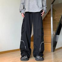 Vyriški High Street Y2K kombinezonai plačiomis kojomis Sportiniai laisvalaikio krovininės kelnės Kišeninės gatvės aprangos sportinės kelnės Techwear korėjietiški drabužiai XL juoda