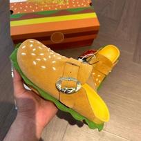 Fashion Creative Cartoon Burger Appearance Men's And Women's Bocken Shoes 2025 Summer New Thick Soled Convenient Casual Lazy Slippers 35 oranžinė