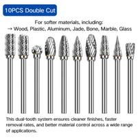 10PCS Carbide Burr Set Compatible with Dremel 1/8  Shank Die Grinder Rotary Tool Rasp Bits Wood Metal Carving Electric Grinding Round
