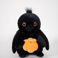 Crow holding pumpkin doll plush toy black crow doll children's doll halloween gift 30cm（0.25kg）