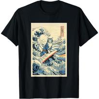 Surfing Cat Hokusai Great Wave Off Kanagawa Japanese Art Men Women Girls Kids T-Shirt S juoda