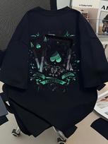 Mens Trendy Brand Black Jack Poker Card Print Crew Neck Shortsleeved Streetwear Highend Harajuku Casual 100 Cotton Loose Fit S