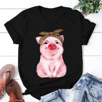 Cute Pig Print T-shirts for Women Summer Lovely Short Sleeve Casual Round Neck T-shirts Ladies Creative Personalized Tops Cozy S juoda