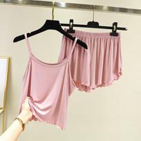 Summer Vest Sexy Pajamas Two-piece Thin Loose Sling Shorts Fat Homewear Suit S rožinė
