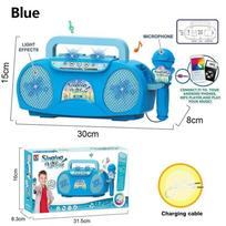 Singing Microphone Machine Kids Portable Karaoke Music Instrument with Lights Connect Phone Toys for Girl Boy Educational Gifts 15cm mėlyna