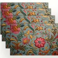 4 vnt. William Morris stiliaus indiški padėkliukai - Vintažiniai ir indiškų motyvų staltiesės, rankomis dažyti/spausdinti stalo indai pietų stalui 4PCS