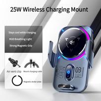 25W Semiconductor Cooling Wireless Car Charger Mount, Auto-Clamping Air Vent Phone Holder with Fast Charging & Cooling Fan for iPhone Samsung Android pilka