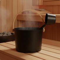 Black Sauna Bucket with Bamboo Handle Traditional Design Aluminum Pail Dipper for