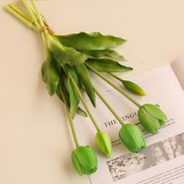 5pcs Real Touch Artificial Tulips Flowers 5 Heads Fake Flowers  Ride Bouquet žalia