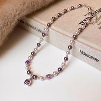 Manta Rose Gold Pearl Necklace with Purple Zirconia Pendant - High-End Luxury Clavicle Chain for Women