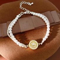 Light Luxury Exquisite Fashionable Round Double-layer Bracelet auksas/balta