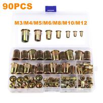 90/220/300pcs M3 M4 M5 M6 M8 M10 M12 Carbon Steel Rivet nuts Zinc Plated Blind Threaded Insert Nutsert Cap Flat Head Rivet Nuts