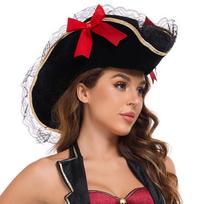 Adult Red Velvet Pirate Captain Hat with Feather Bow Head circumference: 55 cm juoda