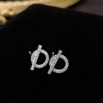 Korean Style Rhinestone Pig Nose Silver Earrings & Pendant Necklace Set auskarų spalva