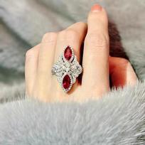 Women's High-End Ruby Gemstone Ring: Cool, Versatile Style with Full Diamond Accents Adjustable