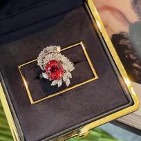 Ruby and Zirconia Inlaid Women's Ring – Fashionable, Unique, and Luxurious Design Adjustable Open Size