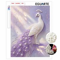 5D Pearl Art Elegant Peacock Floral Design DIY Rhinestone Painting Frameless Wall Decor Handmade Craft Gift for Home Bedroom Living Room 30x40cm