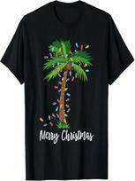 Merry Christmas Lights Palm Tree Beach Xmas Pajama T-Shirt S įvairiaspalvis