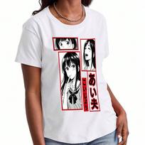 Manga Anime Bubble Tea Ladies Cotton T Shirt, Premium Cotton Print, Durable, Casual Fashion. Featuring Sushi, Manga Girl, Drawing Art, And A Delicious S įvairiaspalvis