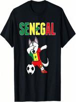 Dabbing Husky Dog Senegal Soccer Fans Jersey Senegalese Flag T-Shirt S įvairiaspalvis
