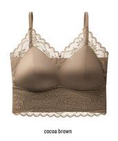 French Strappy Lace Satin Cami Tank Top: Breathable Nude Feel, Fixed Cup Innerwear XL (140-160 lbs) kakavinės rudos spalvos