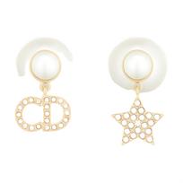 Dior Cd And Star Pendant Gold Asymmetrical Earrings Women earrings White E1038TRICY-D03S Basic Packaging-Dust Bag+Box