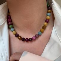 Tourmaline Necklace - Colorful Dopamine Natural Stone Bead Collar Chain - Elegant Neck Chain brown