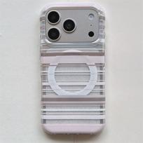 Magnetic iPhone 17/16 Pro Max/15/14 Case with Fine Glitter & Transparent Stripes - New Model iPhone 17