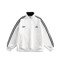 Men's Retro Sporty Style Half Zip Striped Sleeve Letter Embroidered Sweatshirt M balta