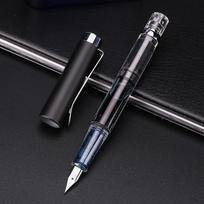 14 Colors Piston Fountain Pen EF/F Nib Plastic Ink Pen Silver Clip PK Hongdian Lanbitou 3059 Office School Supplies Stationery (Black,EF) juoda