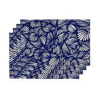 4pcs Navy  White Palm Frond Placemats Modern Geometric Leaf Pattern, Washable Table Mats for Scandinavian Coastal Kitchen Decor 4PCS