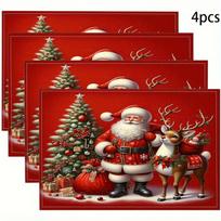 4-Piece Santa's Reindeer Placemats Easy-Clean Christmas Dinner Family Gatherings & Holiday Parties Table Decor 4PCS