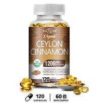 Ekologiškas Ceilono cinamonas 1200 mg maisto papildas, 120 minkštų kapsulių buteliuke 120 Capsules brown