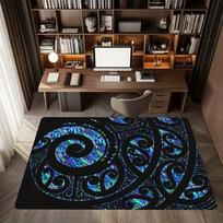 1 New Zealand Maori Paua Tattoo Koru Pattern Rug - Vibrant Blue And Black Flannel Pad, Machine Washable, Lightweight Polyester Floor Mat for 80cm by 120cm