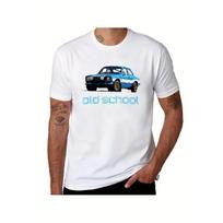 Men's Retro Escort Mk1 Distant T-Shirt - White with Blue Classic Car and Racing Car Livery Print, Retro Logo Design, Casual Crew Neck T-shirt for Car S balta