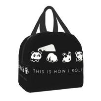 Panda Resuable Lunch Boxes Women Leakproof Red Panda Scroll Thermal Cooler Food Insulated Lunch Bag Office Work 22x20x13CM smėlis