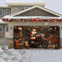 2D Santa Claus in Motorcycle Garage Door Cover Holiday Decoration 47.2x31.5inch/120*80cm