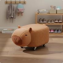 Capybara Pėdų suolas su ratukais, minkštas, padengtas minkštu aksomu, gyvūno osmanas, sėdynė vaikams,