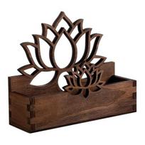 Wooden Lotus Business Card Holder, Vintage Hollowed Name Card Case for Desk, Rustic Office Organizer 1pc