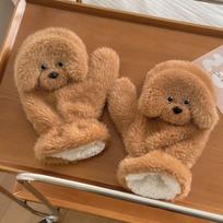 Cartoon Puppy Fur Gloves Warm Toy Poodle Mitten Shiny Dog Gloves  Outdooor ruda