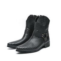 Men's Retro British Style Plus Size High-Top Leather Boots with Side Zip for Autumn/Winter 43 juoda