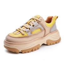 Genuine Leather 5cm Height Increasing Flat Brand New Spring Autumn Fashion Sneakers for Ladies Daily Casual Wear 35 geltona