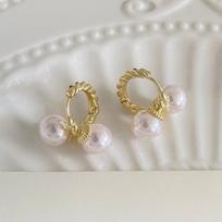 French Manta Rose Pearl Twisted Cable Retro Earrings for Women
