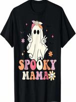Cute Ghost Boo Groovy Spooky Mama Halloween Costume Womens T-Shirt S įvairiaspalvis