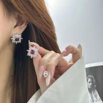 European and American Luxury Ruby and Red Zircon Stud Earrings: Elegant and Versatile High-End Women's Fashion