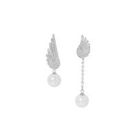 Love Me Earrings: Diamond Wing Drops & Asymmetrical Pearl Studs for Women, Unique Design