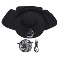 Solar Fan Sun Hat USB Rechargeable Adjustable UPF50 Waterproof Wide Brim Fishing Hat with Neck Flap for Beach Garden Outdoor Sports Black